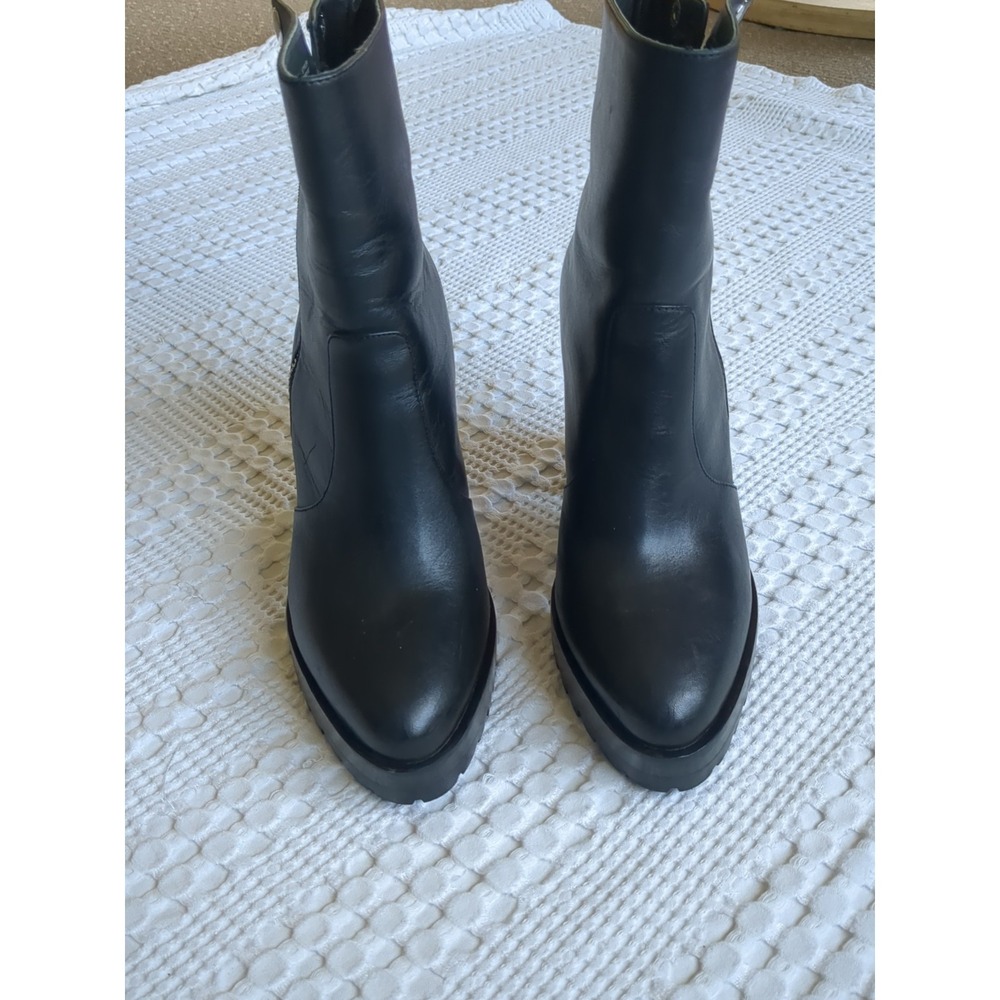All Saints Ana Heeled Ankle Leather Boots Zip Black Sz 8 Party Club - Picture 3 of 12